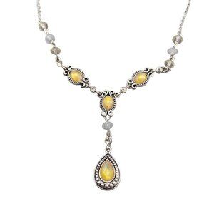 Vintage Avon SH Gemstone Teardrop Lariat Necklace Silver Tone 16 to 18 Inch